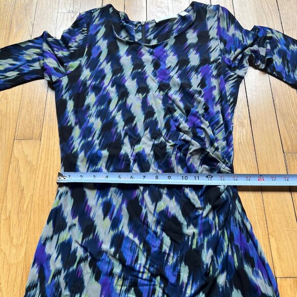 Boss Hugo Boss Size L Blue Black Abstract Print 3/4 Sleeve Ruched Sheath Dress - Picture 10 of 15